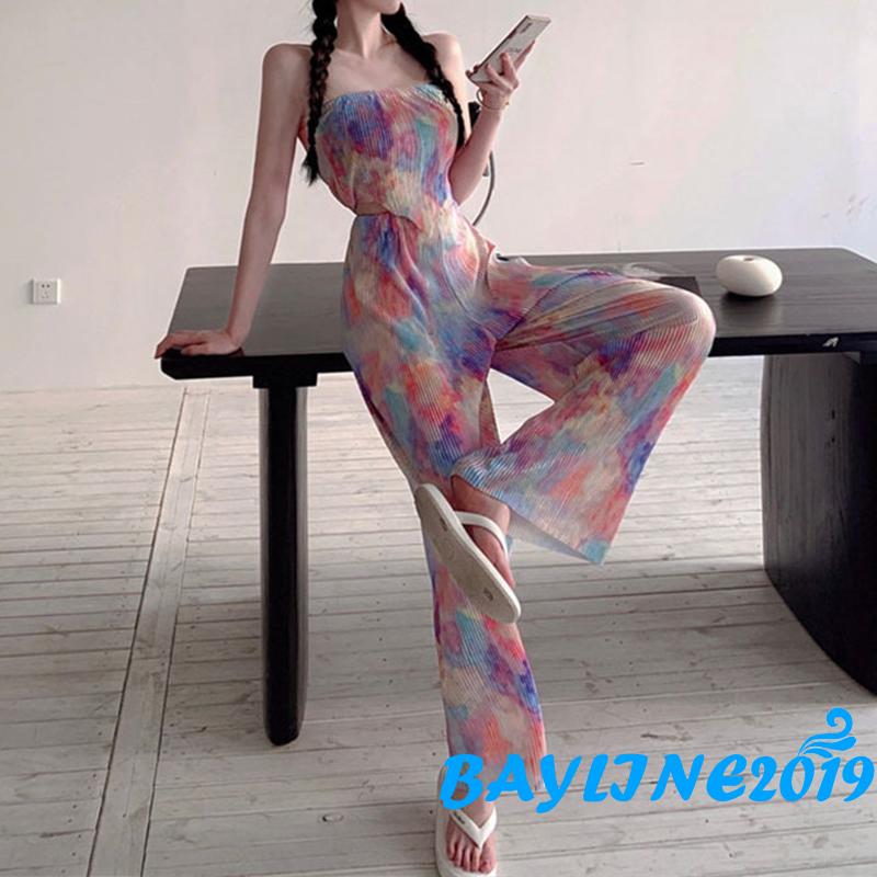 Áo buộc dây in hình ống loe gợi cảm/ Quần dài cạp cao thời trang mùa hè dành cho nữ | BigBuy360 - bigbuy360.vn