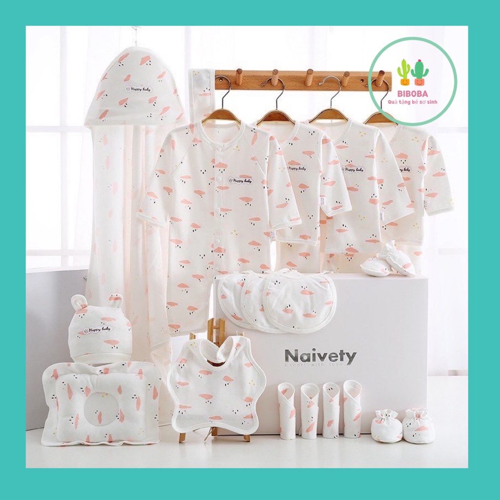 shop bán sỉ (HÀNG CAO CẤP) Set đồ sơ sinh quà tặng cho bé 22 chi tiết coton có hộp sang chảnh