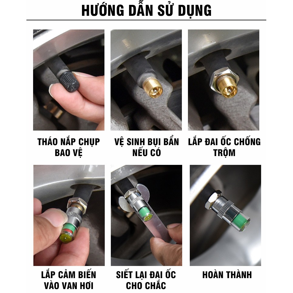 Cảm biến áp suất lốp theo màu bằng thép không rỉ nhỏ gọn tiện lợi -TC AUTO