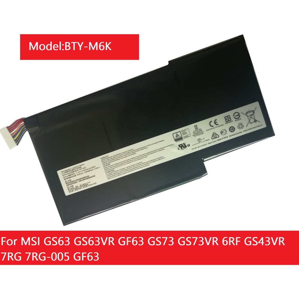 (PIN ZIN) Pin laptop MSI BTY-M6K dành cho MSI GF63  GF75 GF63 GF73-8RC 7RG 7RG-005 GF63 BẢO HÀNH 6 THÁNG ĐỔI MỚI