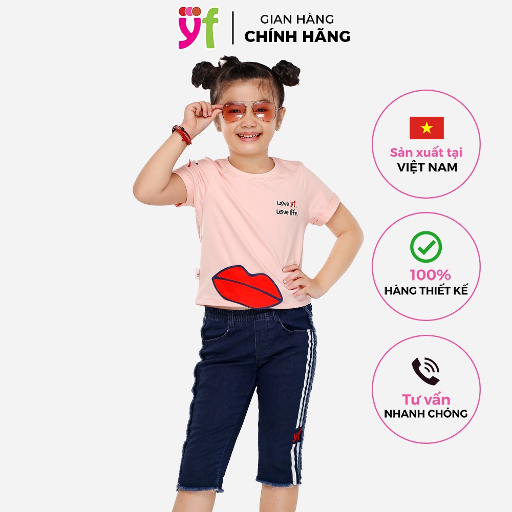 Quần Jean lửng Bé Gái Phối 2 Sọc Chất jean mềm, co giản hiệu YF 8QX018