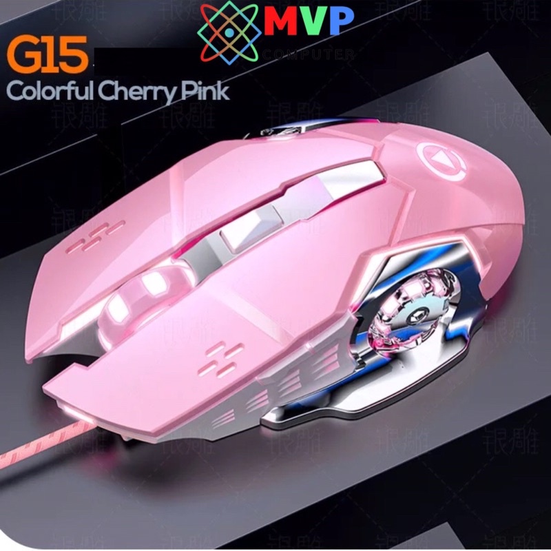 COMBO Bàn Phím Chuột Giả Cơ Có Dây Máy Tính Laptop YINDIAO V8-G15 Nút Tròn LED Xuyên Chữ Cao Cấp Màu Hồng Xanh Đen