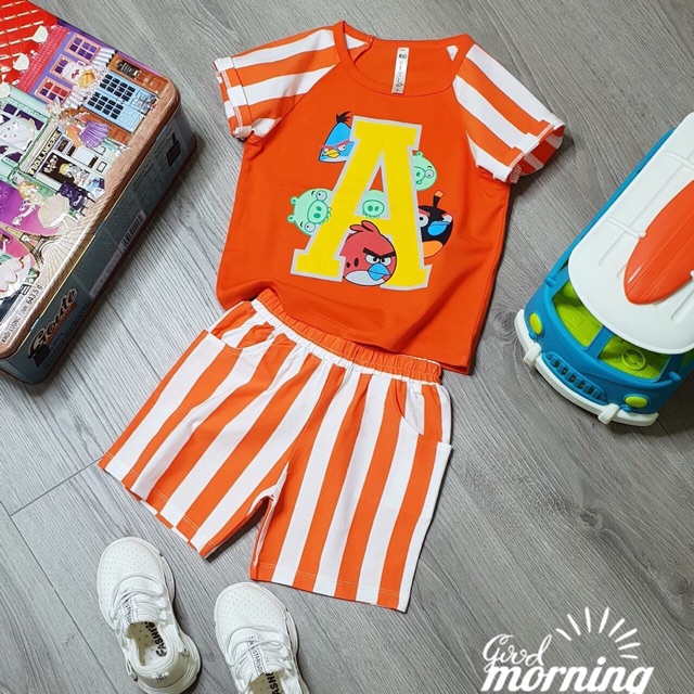 BỘ QUẦN ÁO THUN CHO BÉ TRAI CAO CẤP COTTON 4 CHIỀU IN ANGRY BIRDS SIZE 1 -7
