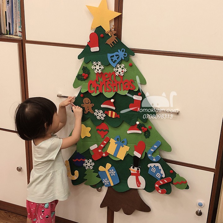 Sỉ/lẻ Cây thông noel 5 lớp vải dạ bóc dán LOẠI 1 - 32 miếng dán 105x70cm