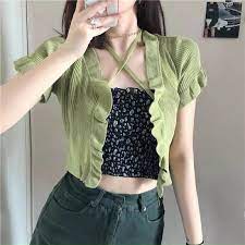 Set áo CROPTOP ngắn tay viền bèo - KÈM ÁO TRONG mã A01