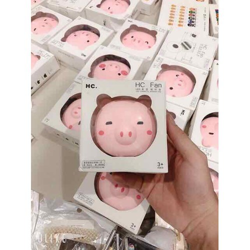 Quạt cầm tay mini hình lợn (có gương,đèn) hàng loại 1