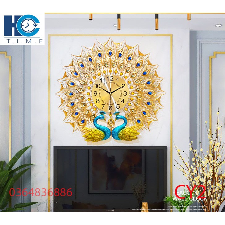 Đồng hồ treo tường trang trí chim công decor CY2 kích thước 70x70 cm