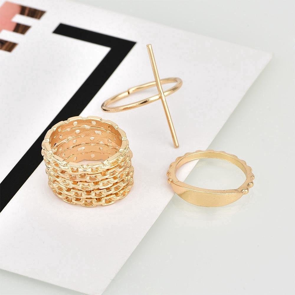 Set 7 nhẫn vàng phong cách Boho cổ điển