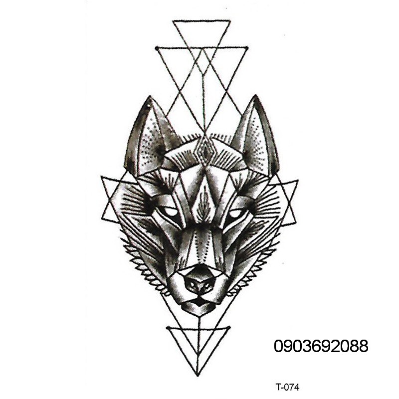 Hình xăm dán - Tattoo Sticker hình sói kích thước 10.5 x 6cm