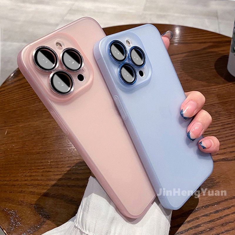 Ốp Điện Thoại Cứng Mỏng Mặt Nhám Thân Thiện Với Da Có Vòng Nhẫn Kim Loại Cho IPhone 14 13 12 11 Pro Max 14Plus