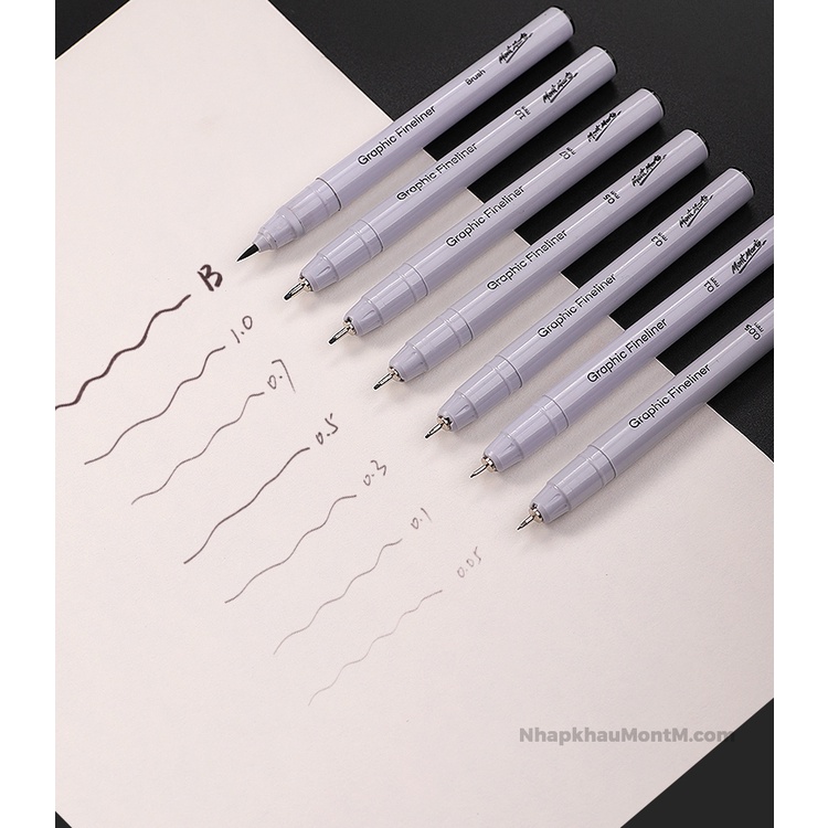 Bộ 7 bút line kỹ thuật đi nét viền tranh kháng nước bút mực đen Đức cao cấp Mont Marte Graphic Fineliners Set 7pc
