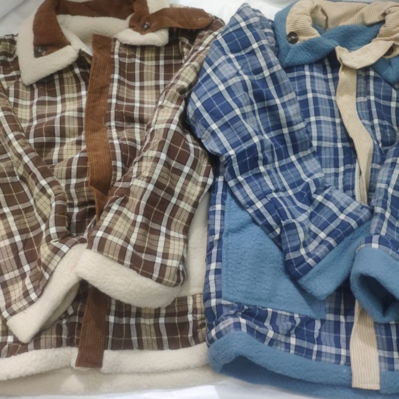 Áo khoác lông hai mặt caro style retro