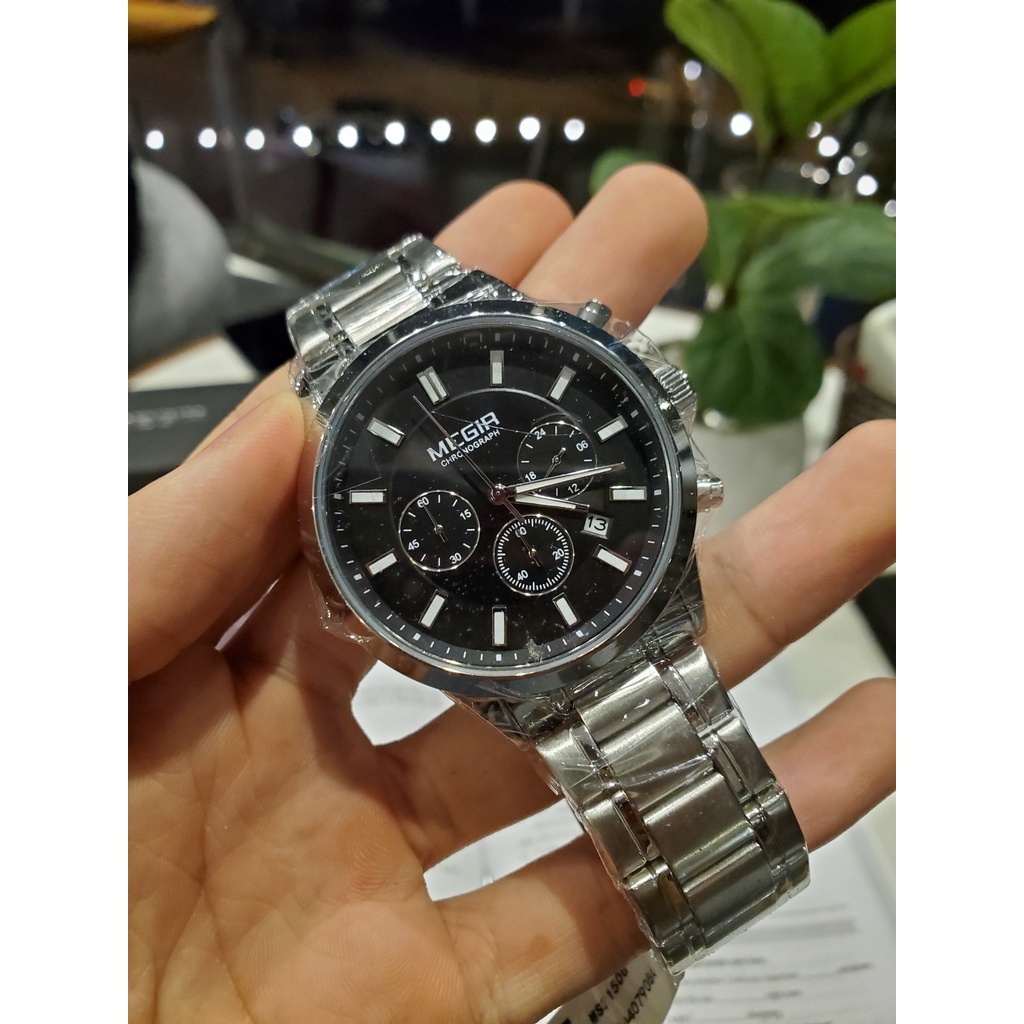 Đồng hồ nam cao cấp Chính hãng MEGIR thép không gỉ full box + chạy full kim cho doanh nhân