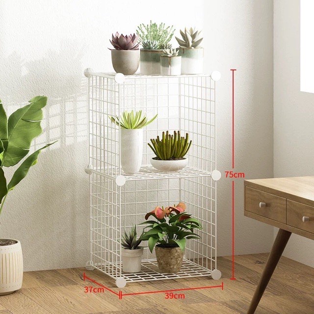 Kệ lắp ghép 2 ô bằng lưới sắt sơn tĩnh điện - đa năng tự lắp ghép (chịu lực tốt )