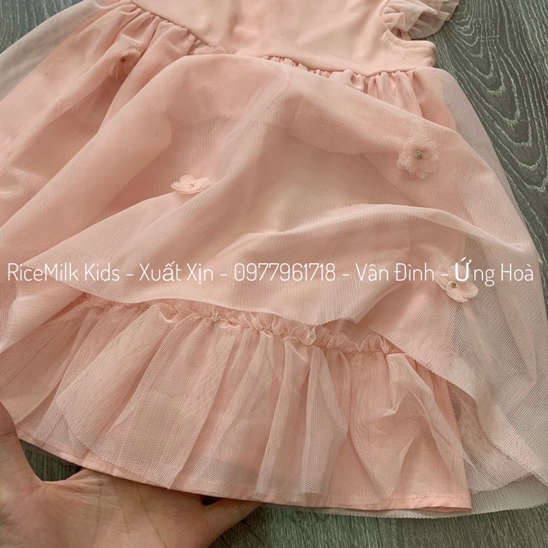 Váy đầm cho bé gái màu hồng đính hoa đào xuất dư xịn