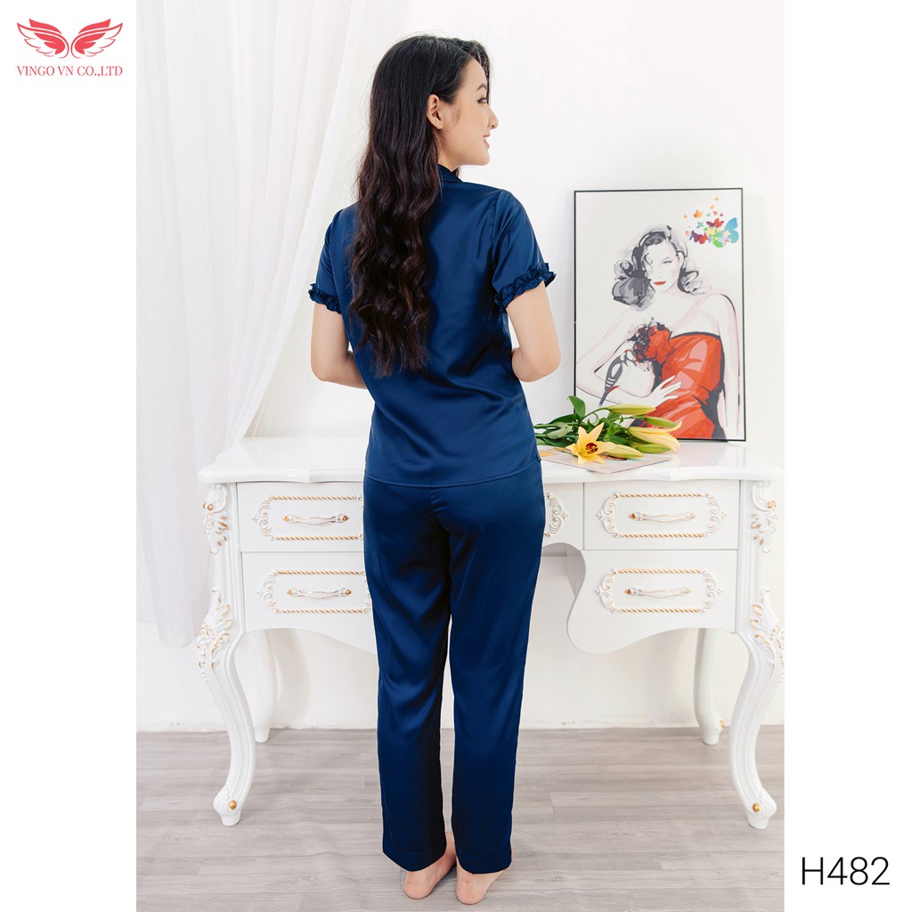 Bộ Đồ Mặc Nhà Pyjama Nữ VINGO Chất Liệu Lụa Pháp Trơn Cao Cấp Tay Cộc Quần Dài Thanh Lịch Hiện Đại H482 VNGO | BigBuy360 - bigbuy360.vn