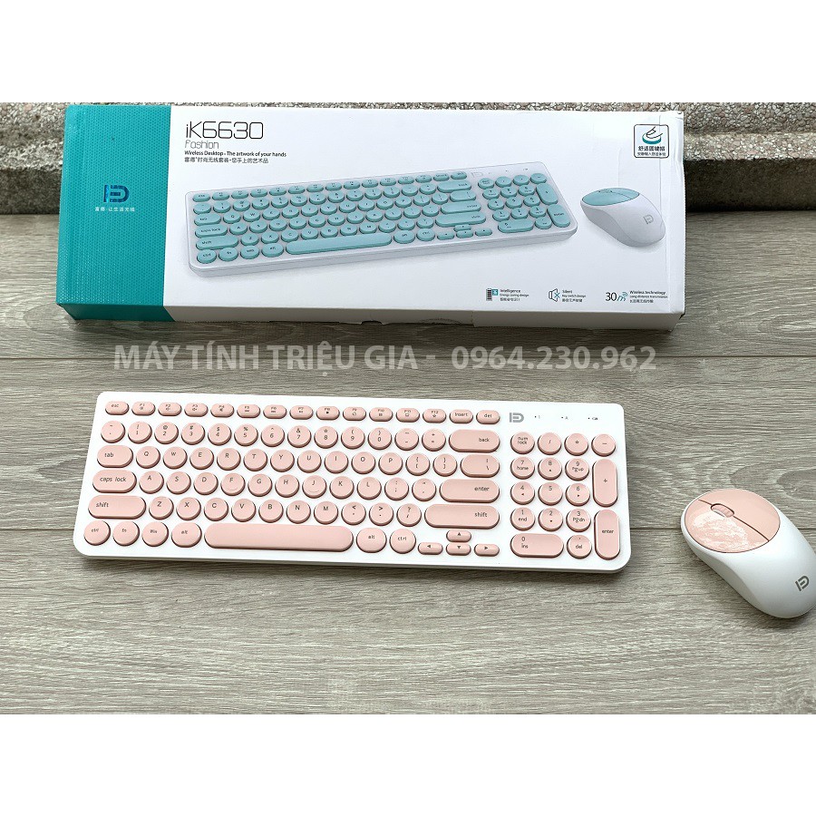 Bộ Bàn Phím Chuột Không Dây Forter IK6630 Màu Hồng - Hàng Chính Hãng - Kết Nối Không Dây, Bảo Hành 12 Tháng