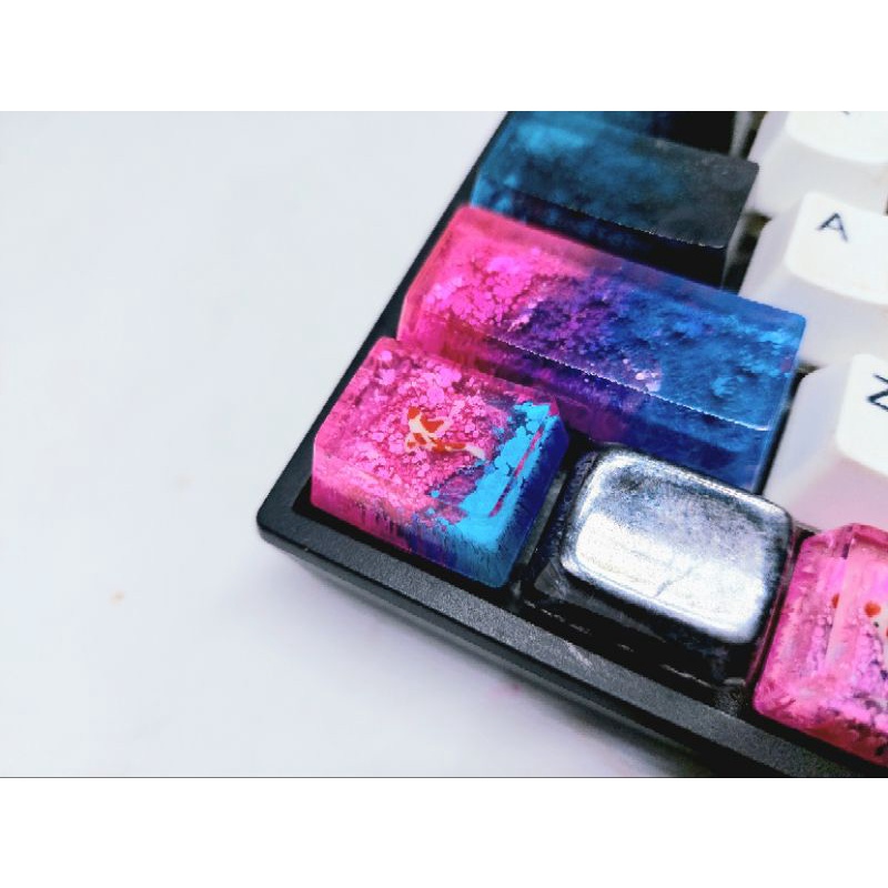 Keycap resin cá koi mini 1.25u tone xanh hồng trang trí bàn phím cơ gaming