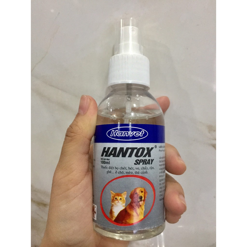 HANTOX Spray Xịt ve, bọ chét, rận, ghẻ ở chó, mèo, thú cảnh [Chai 100ml]