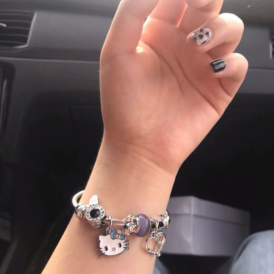 Vòng đeo tay đính hạt và mèo Hello Kitty hoạt hình đáng yêu dành cho học sinh nữ