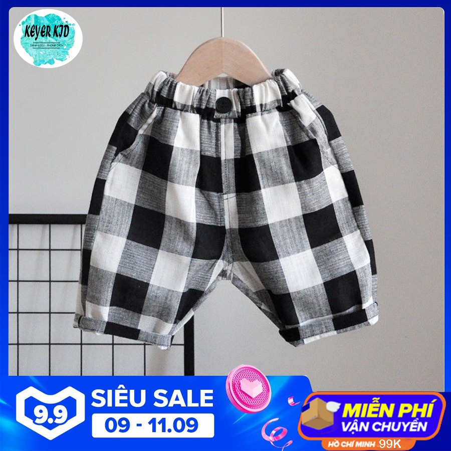 Quần Short Bé Trai 6 - 22 KG, Họa Tiết Kẻ Ô, Chất Vải KATE POLIN 60% COTTON, Thấm Hút Tốt, Hàng KEYER KID VN QT01