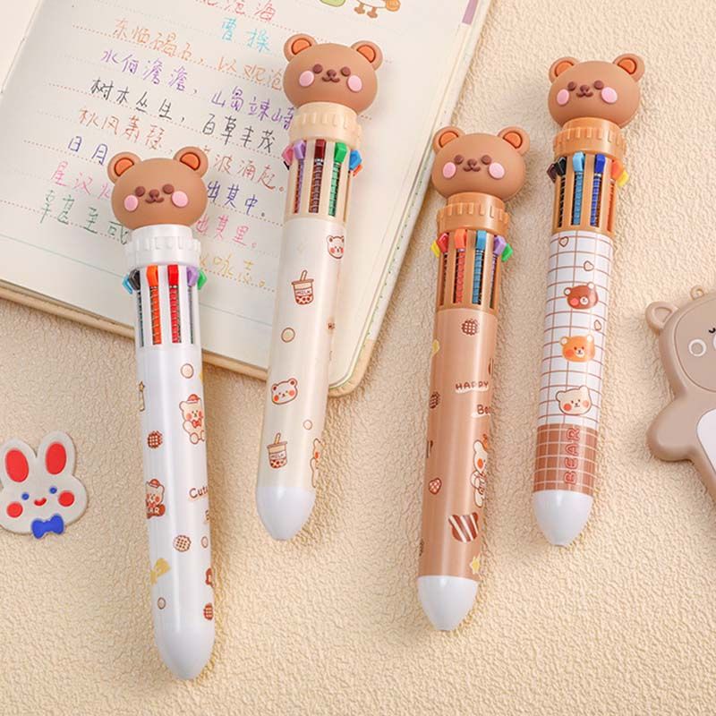 Bút bi bấm 10 màu hình gấu nâu, tiểu hổ cute