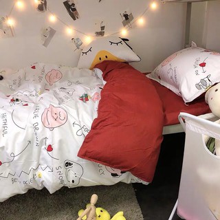 Set chăn ga gối poly cotton chú hề phối ga xước đỏ