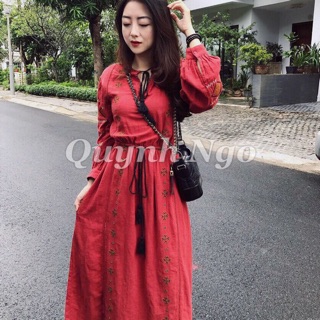 #zara VÁY BOHO THÊU LINEN