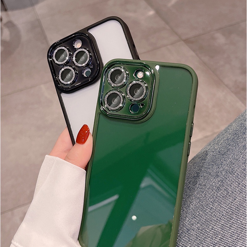 Ốp Điện Thoại Cứng Trong Suốt Lấp Lánh Chống Sốc Bảo Vệ Ống Kính Máy Ảnh Cho iPhone 11 12 13 Pro Max ip13
