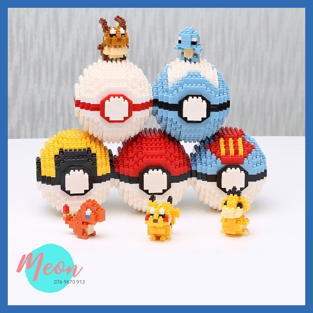 Đồ chơi xếp hình lego - Mini Block - bóng Pokeball Trắng( pokemon) - 300- 450 pcs - size M