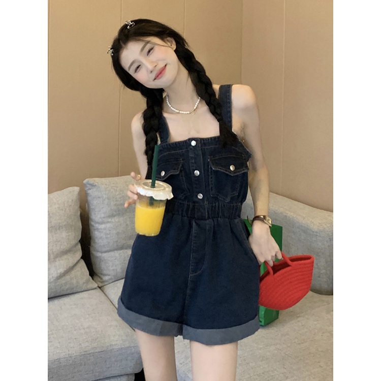 Quần yếm denim ZHELIHANGFEI lưng cao ống rộng thời trang cá tính trẻ trung cho nữ