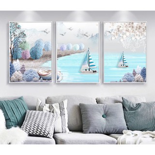 Bộ 3 tranh ghép treo tường hiện đại VTC cảnh biển thuyển buồm VIP 20180115014318060