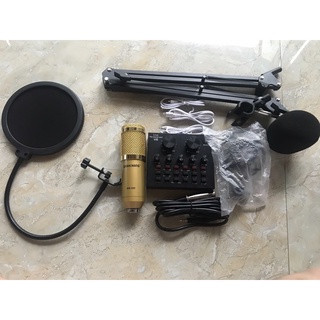 combo bộ míc thu âm livestream hát karaoke online micro BM-800 CARD V8 bluetooth chân kep màng lọc