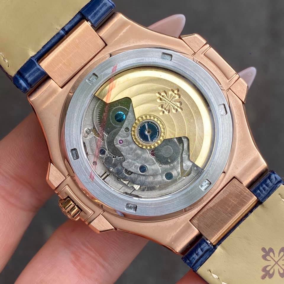 Đồng hồ Nam Pt vuông cơ Automatic size 40mm vành đá mặt xanh vỏ vàng gold và vàng hồng dây da