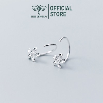 Khuyên tai bạc nữ TLEE hoa sứ mini dáng cong xinh xắn TLEE JEWELRY B0222
