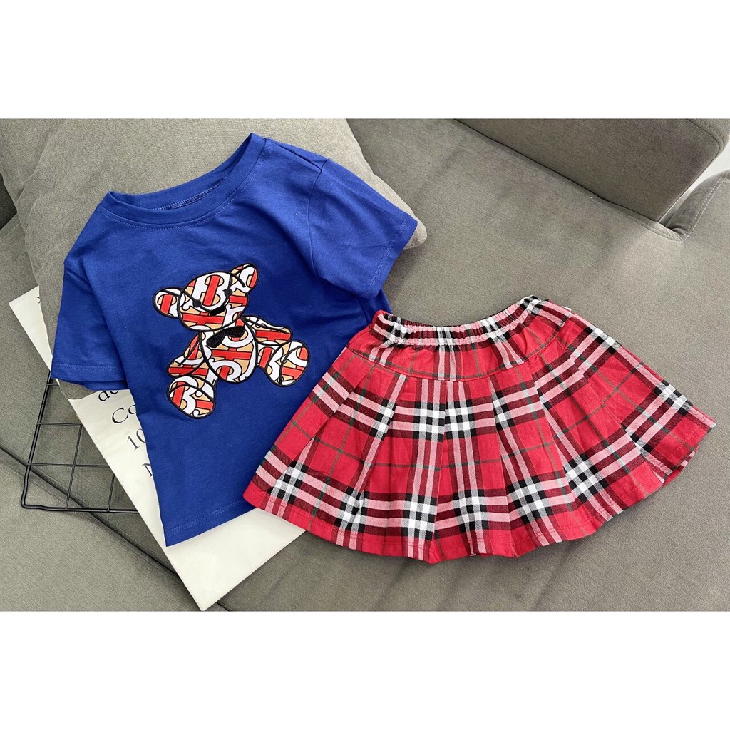 [9-28kg] Đồ cặp bé trai bé gái chất thun cotton chính phẩm phối chân váy kaki mền siêu đẹp-Màu vàng-xám-xanh