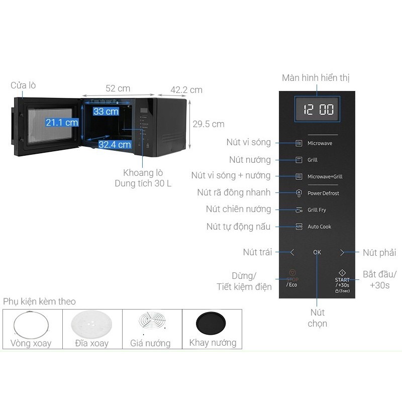 Lò vi sóng Samsung MG30T5018CK/SV( Hàng mẫu NEW Bảo hành chính hãng 2 năm)