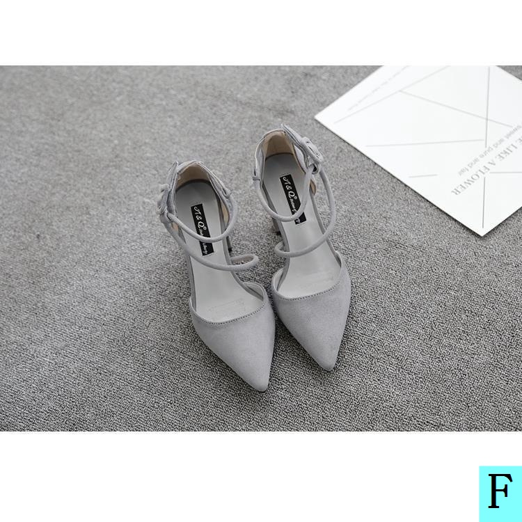 Giày Cao Gót Da Lộn Mũi Nhọn Cài Khóa Màu Đen/Xám Thời Trang Mùa Xuân Dành Cho Nữ 2022