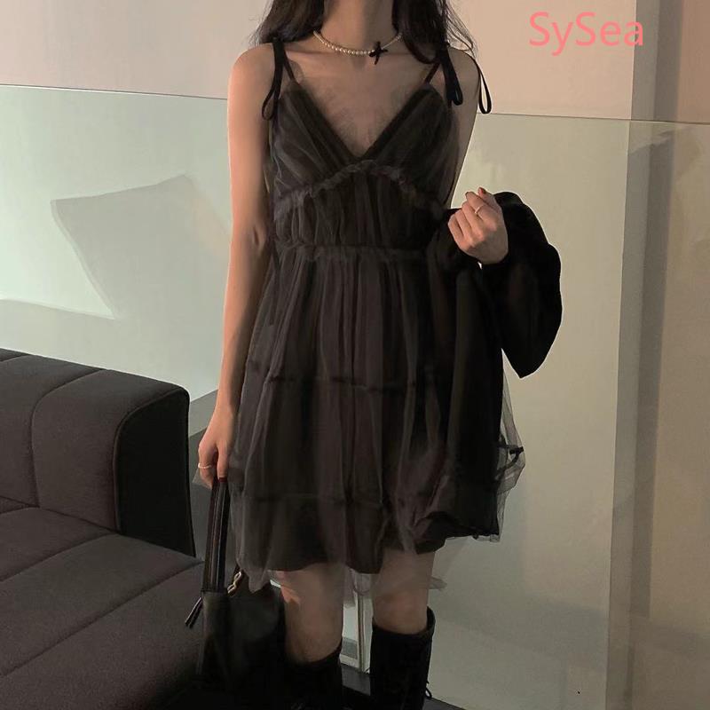 Đầm chữ A phối lưới 2 dây thời trang mùa hè cho nữ