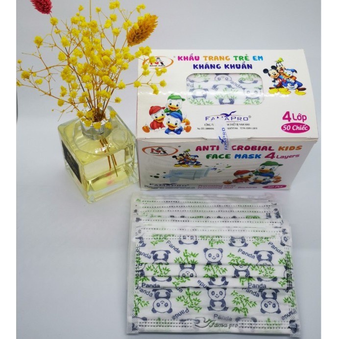 Hộp 50 Khẩu Trang Y Tế Kháng Khuẩn Trẻ Em Famapro 4 Lớp - Khẩu Trang Y Tế 3,4 Lớp Cho Bé, Thiếu Nhi