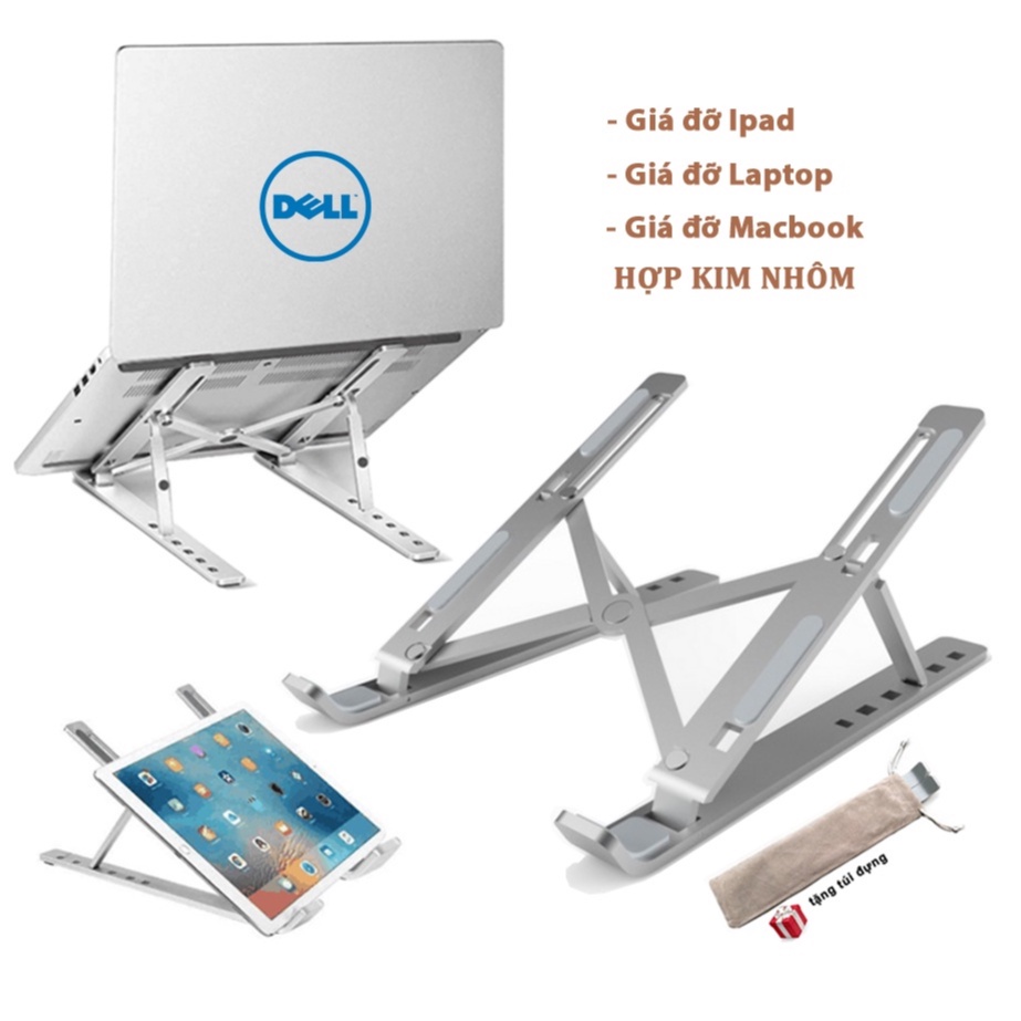 Giá đỡ LAPTOP, MACBOOK, IPAD bằng nhôm có thể điều chỉnh được độ cao, đế tản nhiệt laptop, đế kê laptop nhôm cao cấp