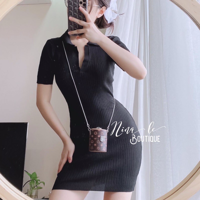 Đầm thun gân polo ulzzang