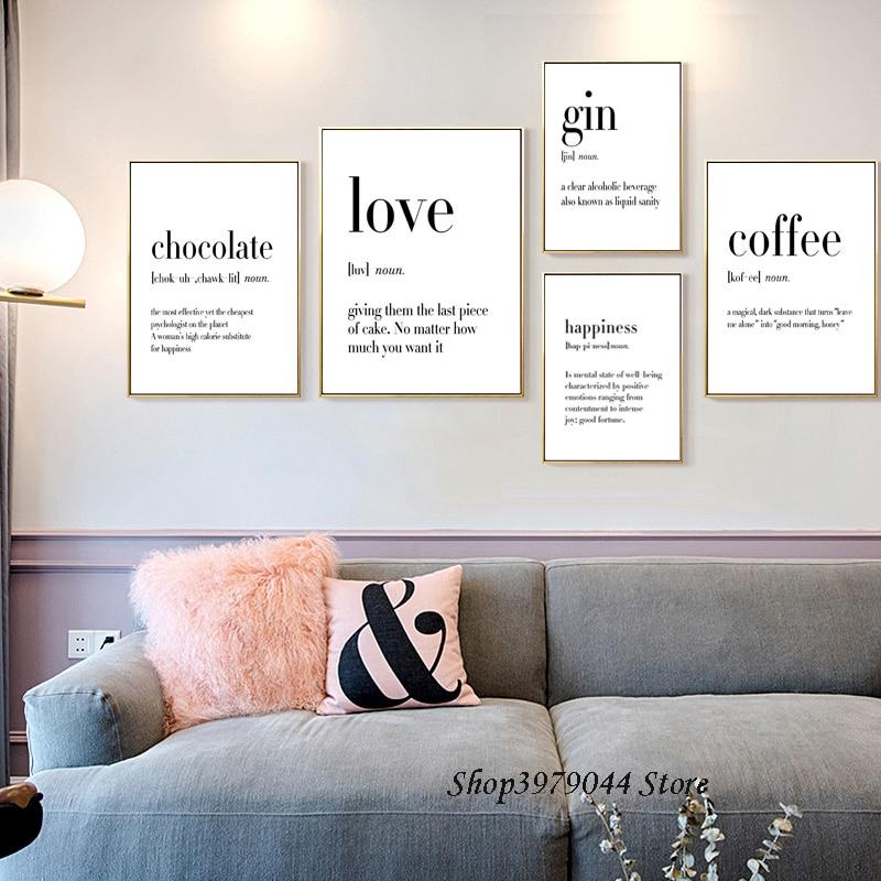 Tranh vải bạt in chữ trắng đen tối giản phong cách Bắc Âu trang trí nhà bếp