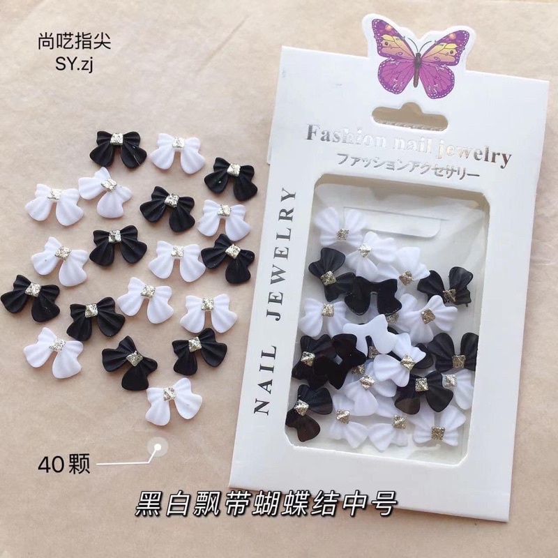 set nơ đen trắng