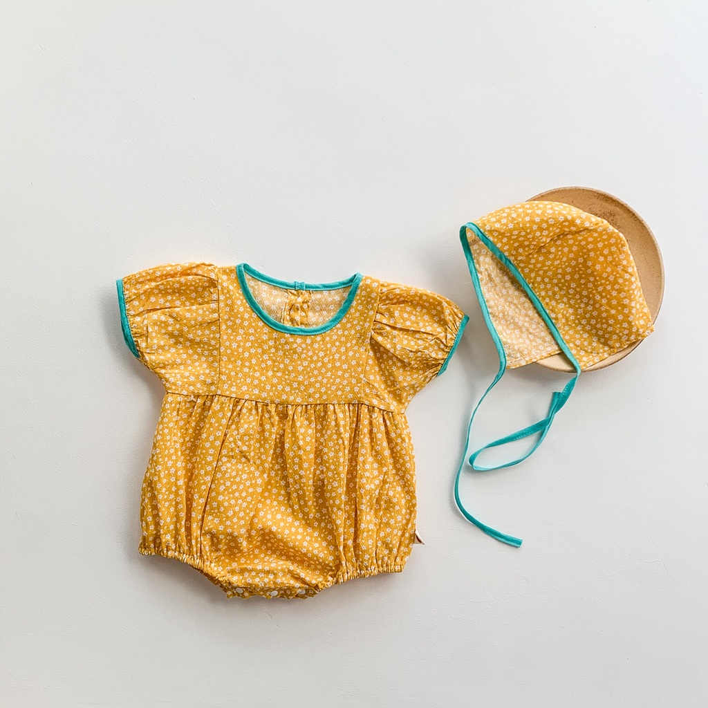 Set đồ liền thân tay ngắn có mũ đội chấm bi thời trang cho bé gái