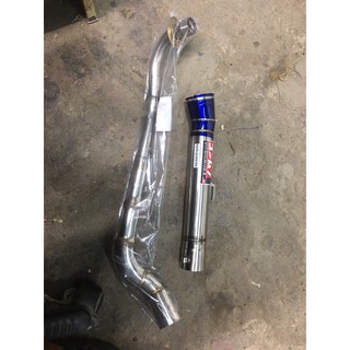 pô xe máy:pô kou inox không nỉ đầu xanh full cổ 2 khúc cho dream wave sirius