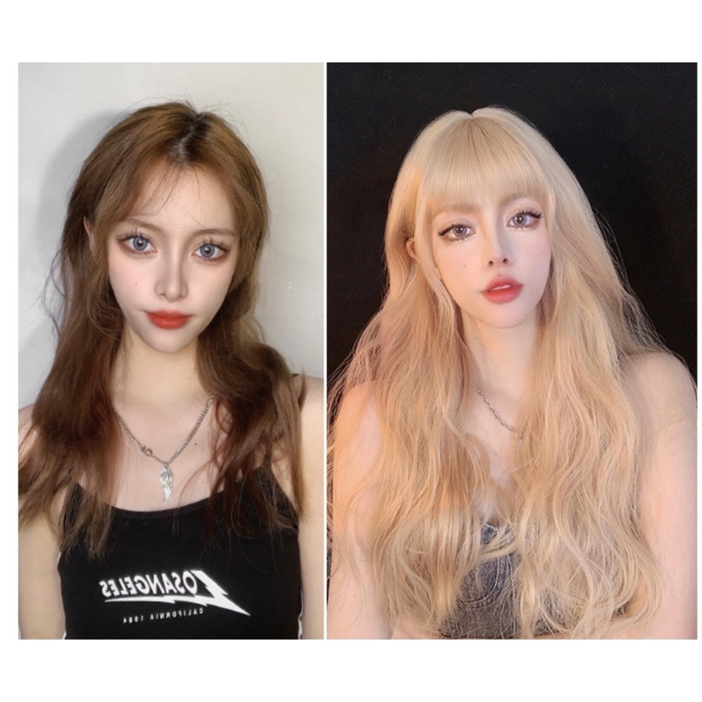 Tóc giả nguyên đầu xù dài màu vàng tây, mã d8134