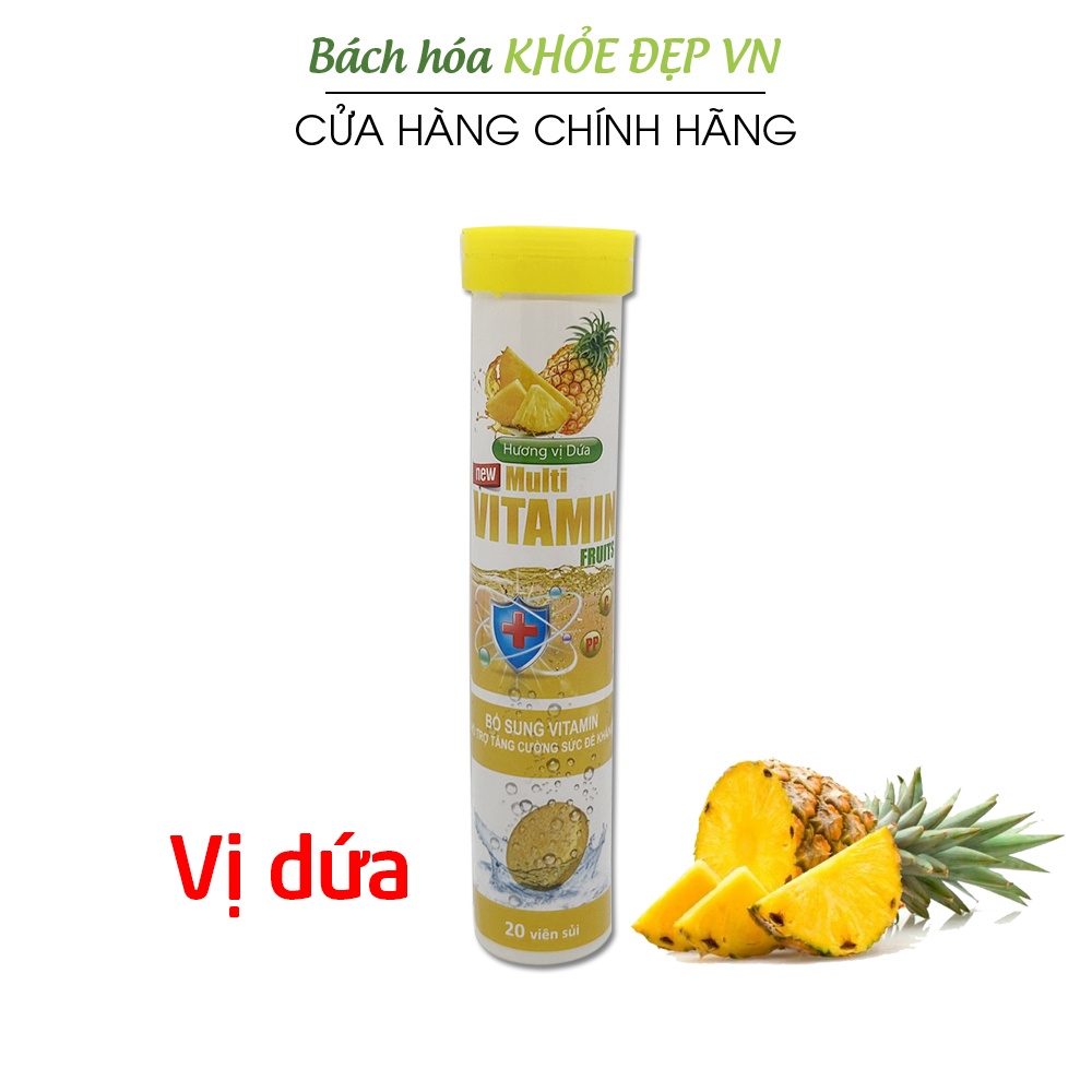 Viên sủi Hương vị dứa New mutivitaminfruit + Vitamin C, B, PP - Tuýp 20 viên