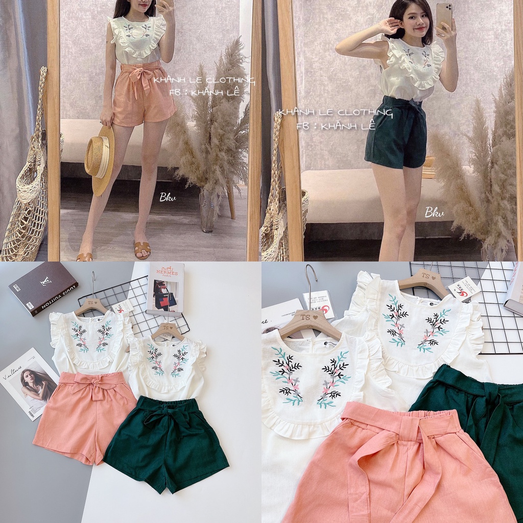 SALE!!! BÁN SỈ SET BỘ ÁO THÊU TIỂU THƯ MIX QUẦN SOOC ĐŨI CAO CẤP SET244