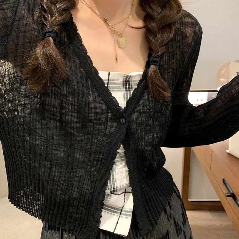 Bán Chạy!Áo Cardigan Dệt Kim Vải Lụa Lạnh Dệt Kim Màu Trơn Chống Nắng Thời Trang Mùa Hè Dành Cho Bạn Nữ